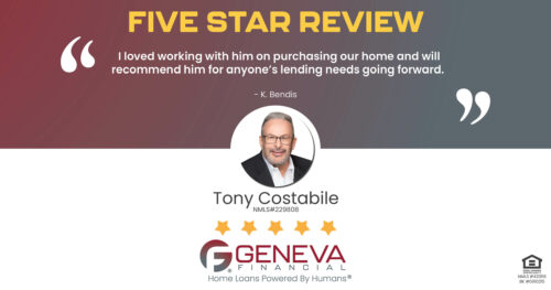 5 Star Review for Tony Costabile, Licensed Mortgage Loan Officer with Geneva Financial, Geneva, IL – Home Loans Powered by Humans®.