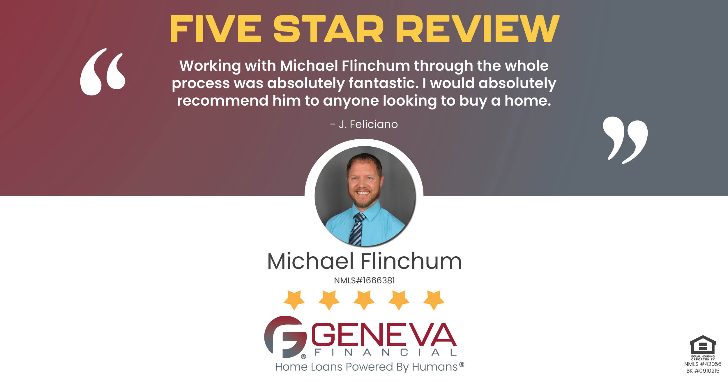 5 Star Review for Michael Flinchum, Licensed Loan Officer with Geneva Financial, Charlotte, NC – Home Loans Powered by Humans®.