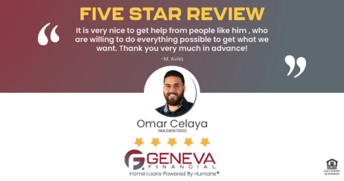 5 Star Review for Omar Celaya, Licensed Mortgage Loan Officer with Geneva Financial, Yuma, AZ – Home Loans Powered by Humans®.