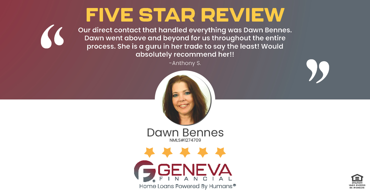 5 Star Review for Dawn Bennes, Licensed Mortgage Branch Manager with Geneva Financial, Winter Garden, FL – Home Loans Powered by Humans®.
