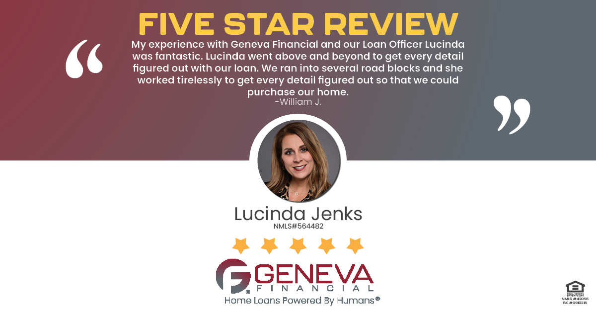 5 Star Review for Lucinda Jenks, Licensed Mortgage Loan Officer with Geneva Financial, Oklahoma – Home Loans Powered by Humans®.