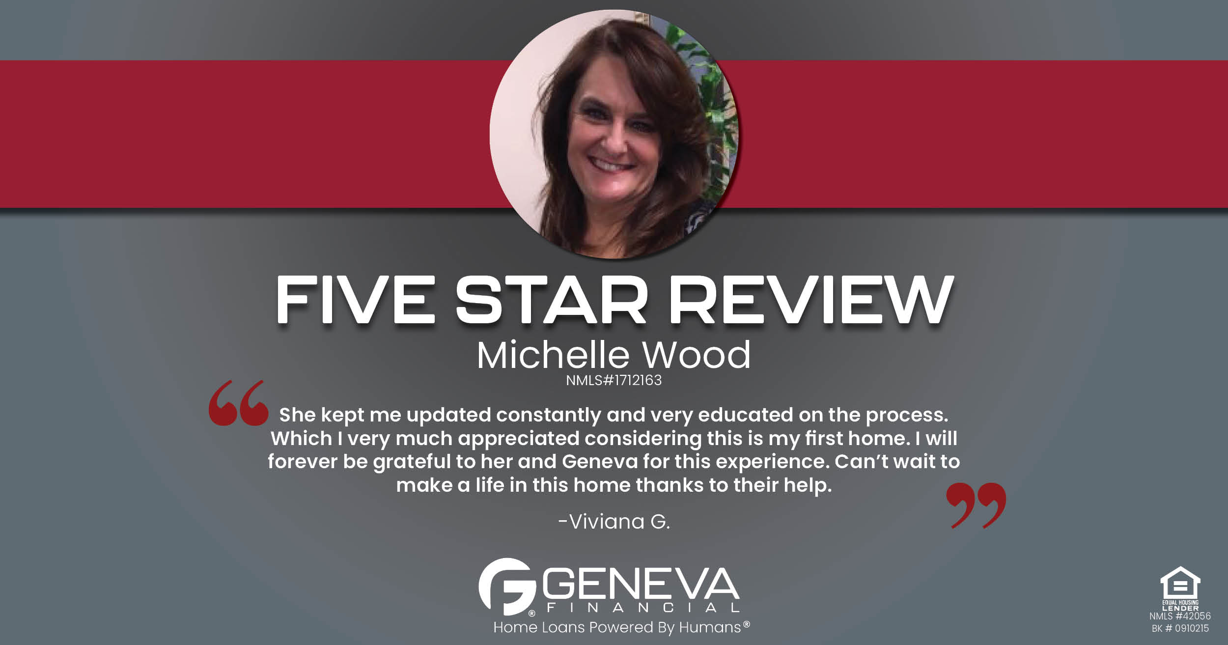 5 Star Review for Michelle Wood, Licensed Mortgage Loan Officer with Geneva Financial, Temecula, CA – Home Loans Powered by Humans®.