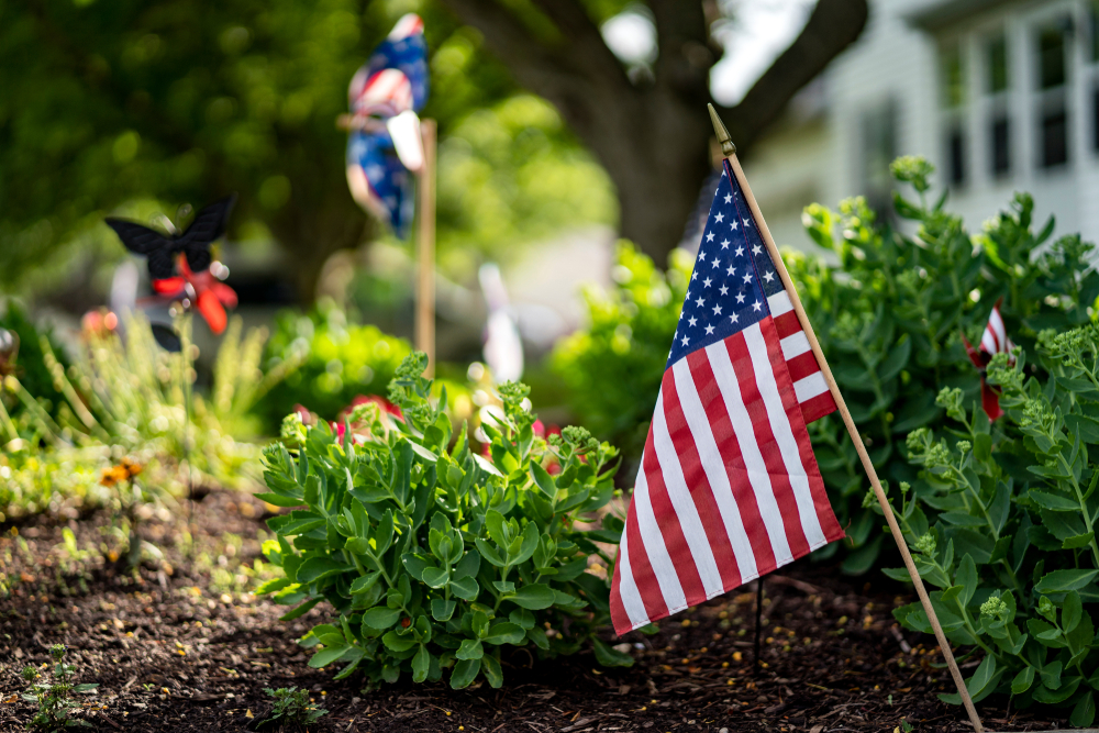 American Flag in Home Garden
