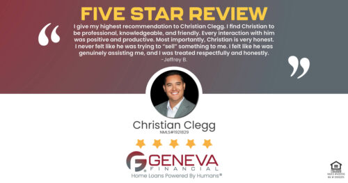 5 Star Review for Christian Clegg, Licensed Mortgage Loan Officer with Geneva Financial, Phoenix, AZ – Home Loans Powered by Humans®.
