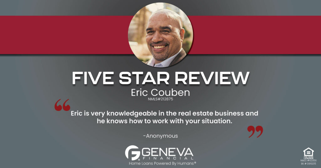 Sparkling Review for Eric Couben, Mortgage Branch Sales Manager with Geneva Financial Home Loans, Conyers, GA 