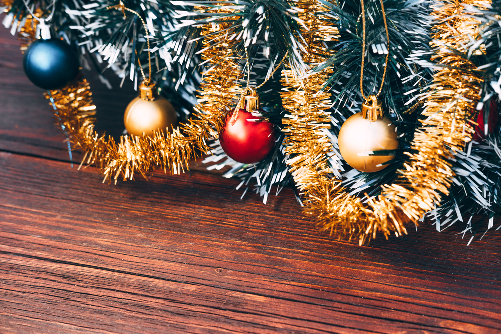 Tinsel decor on Christmas tree