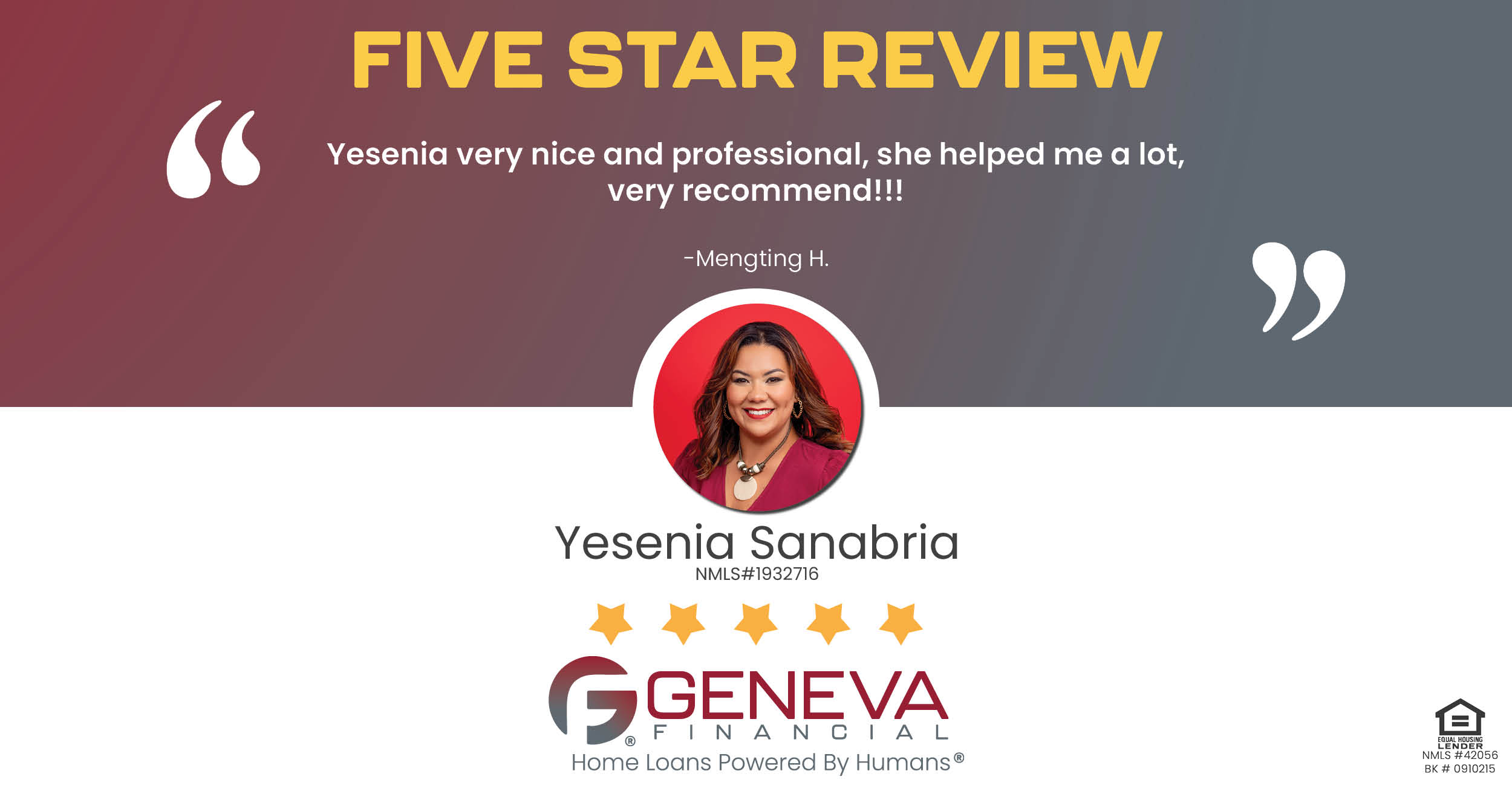 Review for Mortgage Loan Officer Yesenia Sanabria with Geneva Financial, Arkansas – Home Loans Powered by Humans®.