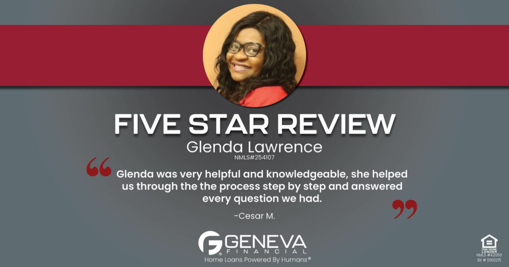 Sparkling Review for Glenda Lawrence, Mortgage Loan Officer with Geneva Financial, California – Home Loans Powered by Humans®.