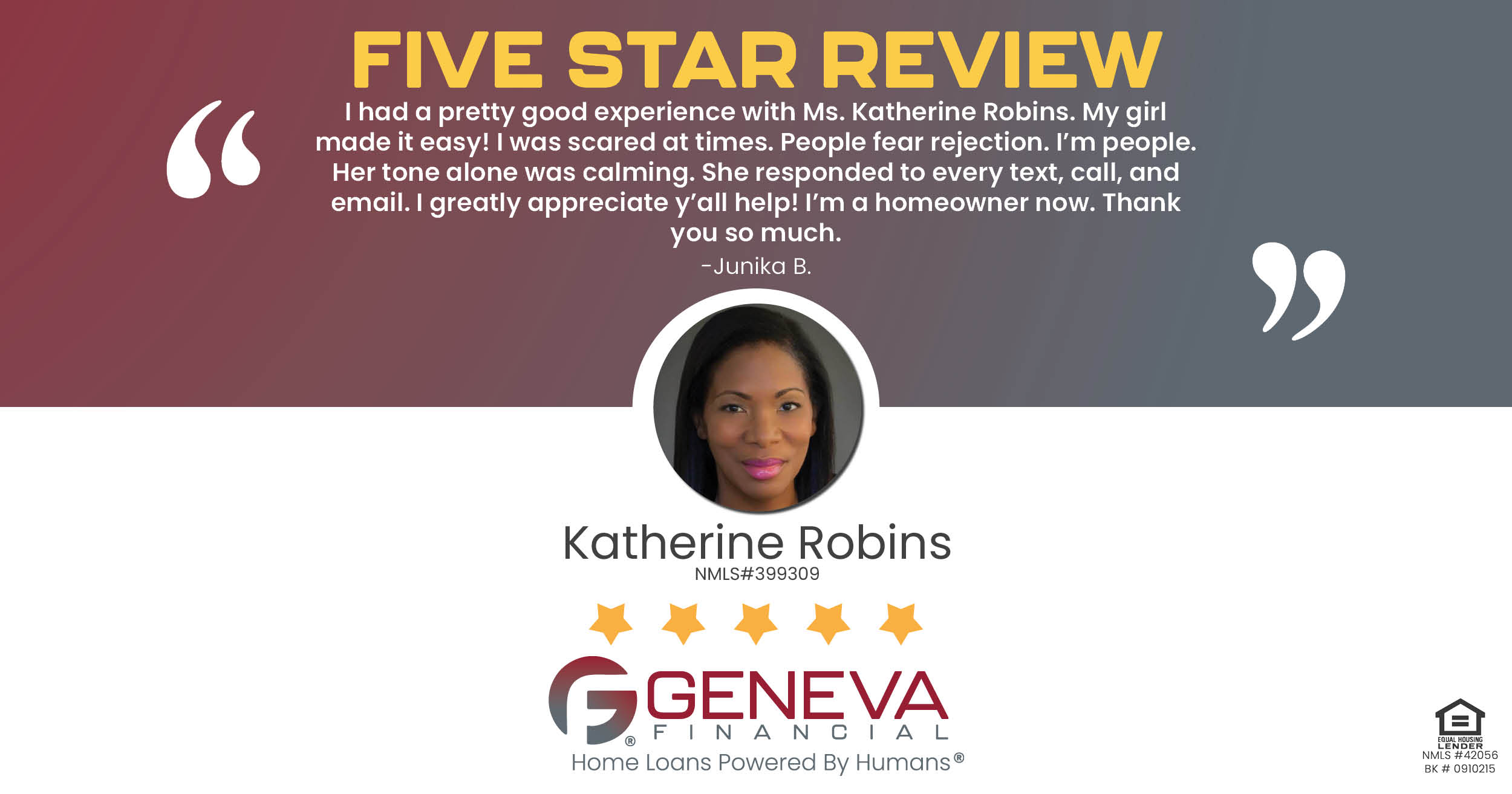 Geneva Financial branch manager review: "I had a pretty good experience with Ms. Katherine Robins. My girl made it easy!"