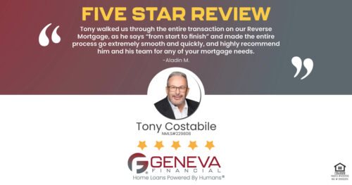 Star Review for Tony Costabile, Licensed Mortgage Loan Officer with Geneva Financial, Geneva, IL – Home Loans Powered by Humans®.