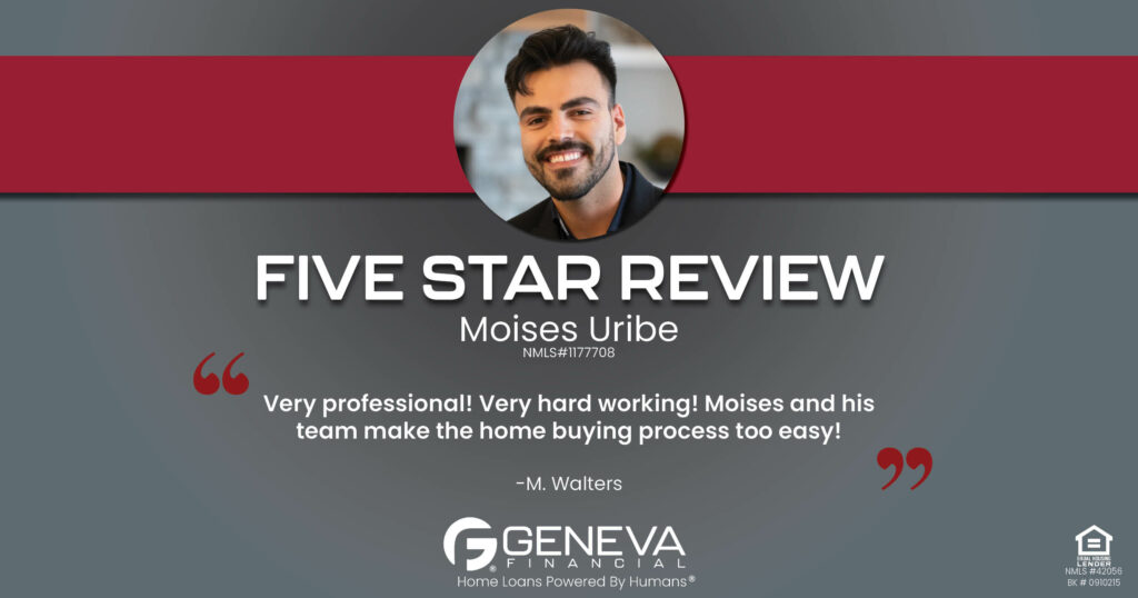 5 Star Review for Moises Uribe, Licensed Mortgage Loan Officer with Geneva Financial, Fort Wayne, IN – Home Loans Powered by Humans®.