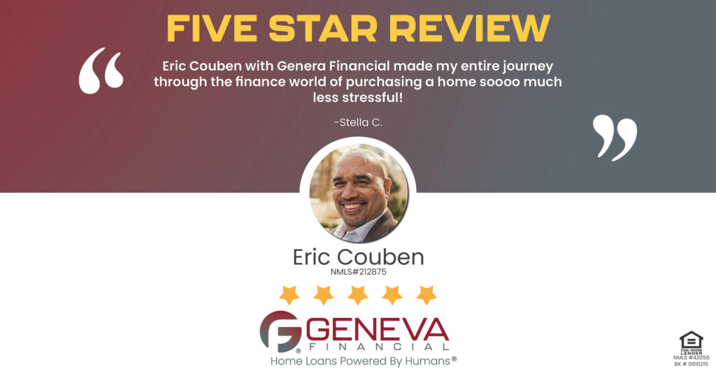 Review, "Eric Couben with Genera Financial made my entire journey through the finance world of purchasing a home soooo much less stressful!"