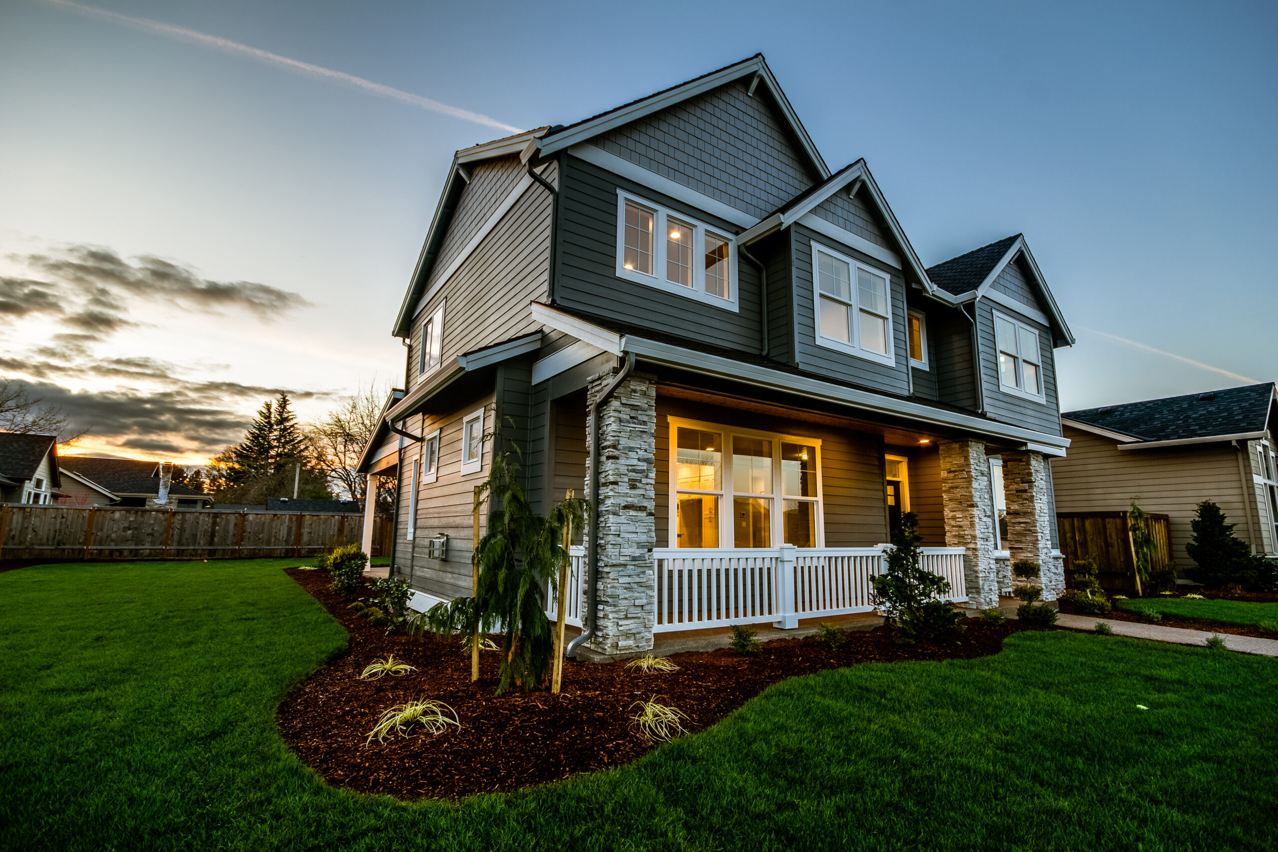 Modern Home in Oregon at Sunset