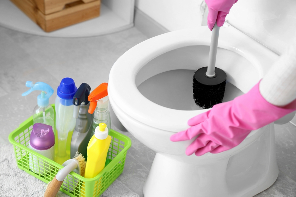 cleaning toilet bowl